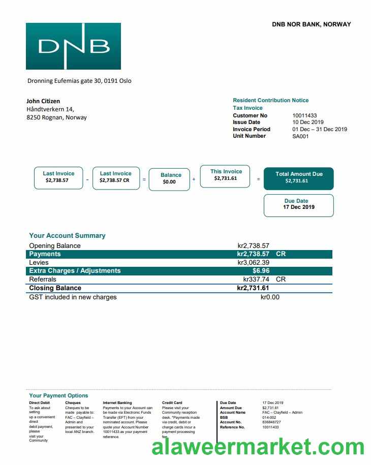 Norway DNB bank statement